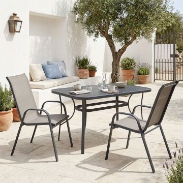 Set dining exterior Ensure Calan, 3 piese, metal si sticla, Antracit, 120x70x70 cm