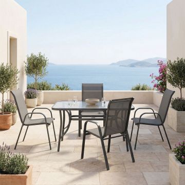 Set dining exterior Ensure Calan, 5 piese, metal si sticla, Antracit, 120x70x70 cm