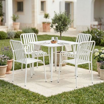 Set dining exterior Heven Vista, 5 piese, Negru-Alb, aluminiu, 80x80x72 cm