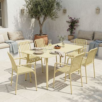 Set dining exterior Heven Vista, 7 piese, aluminiu, Champagne, 120x70x72 cm