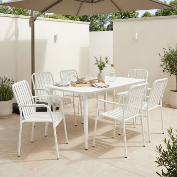 Set dining exterior Heven Vista, 7 piese, Negru-Alb, aluminiu, 150x80x72 cm