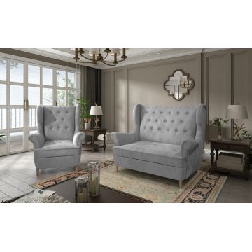Set fotoliu si canapea 2 locuri ELTAP, Aros, 72x60x100 cm / 150x90x103 cm, lemn/poliester, gri inchis