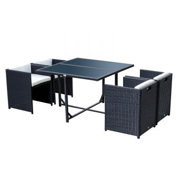 Set Mobilier de Gradina cu Masa de Pranz, 4 Scaune si Perne, 109x109x72 cm, Negru