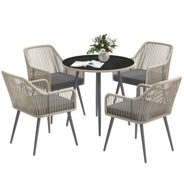 Set Mobilier de Gradina cu Masa Rotunda si 4 Scaune, 54x65x80 cm, Maro Deschis
