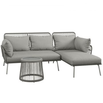 Set Mobilier de Gradina din 3 Piese cu Canapea, Sezlong cu Perne si Masuta, 125x77x82 cm, Gri Deschis