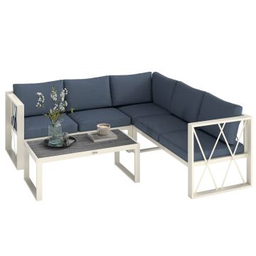 Set Mobilier de Gradina din 4 Piese cu 2 Canapele, Fotoliu Reglabil si Masuta de Cafea, 121x61x62 cm, Gri
