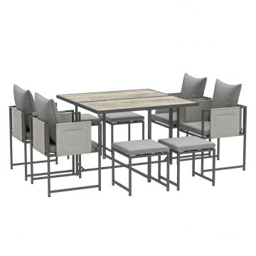Set Mobilier de Gradina din 9 Piese cu Masa, 4 Fotolii si 4 Scaune, 110x110x75 cm, Gri
