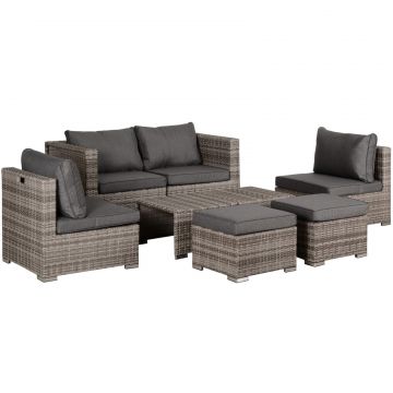 Set Mobilier Gradina 8 Piese, Canapea cu Masuta de Cafea din Ratan PE si Structura de Aluminiu, 75x75x71 cm, Gri