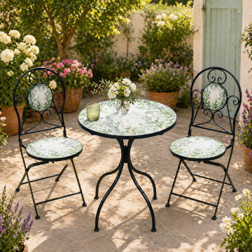 Set mobilier gradina Fylla 3 piese, masa si 2 scaune pliabile, mozaic decorativ, metal, multicolor