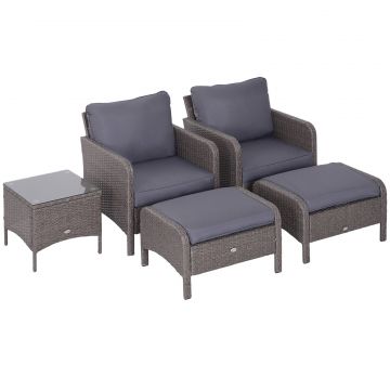 Set Mobilier pentru Extern Canapea cu Pouf si Masuta in PE Rattan cu Perne Gri