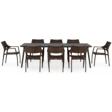 Set mobilier 8 scaune si masa ALBACETE GOLF L 240 x l 100 x H 75 negru auriu