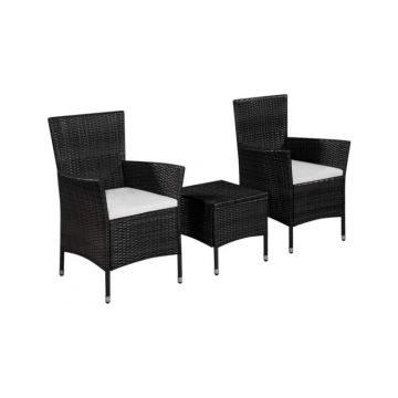 Set mobilier bistro, 3 piese, negru, poliratan