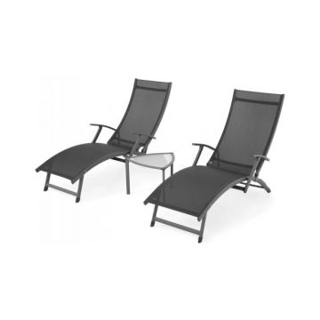 Set mobilier CALLIE terasa/gradina, 2 sezlonguri si masuta,negru