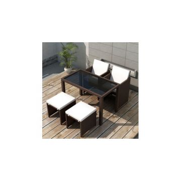 Set mobilier de exterior 11 piese, poliratan, maro