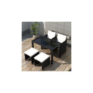 Set mobilier de exterior 11 piese, poliratan, negru