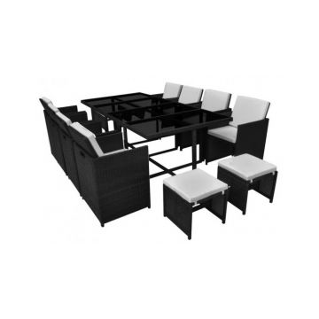 Set mobilier de exterior 13 piese, poliratan, negru Set mobilier de exterior 13 piese, poliratan, negru