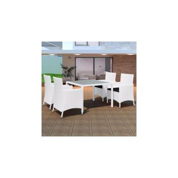 Set mobilier de exterior 9 piese, poliratan, alb crem