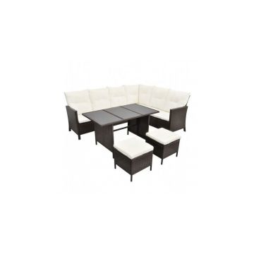 Set mobilier de gradina cu perne, 4 piese, maro, poliratan