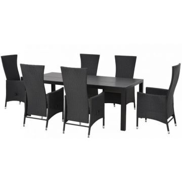 Set mobilier exterior masa aluminiu WPC si 6 scaune cu spatar reglabil ENCORE negru cu gri