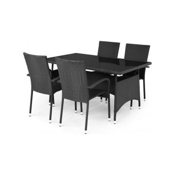 Set mobilier exterior poliratan cu masa si 4 Scaune PRESLEY  negru