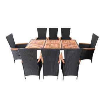set mobilier exterior XXL 17 piese, poliratan  negru,