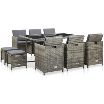 Set mobilier gradina, 11 piese, poliratan, gri