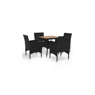 Set mobilier gradina, 5 piese, negru, poliratan si lemn acacia