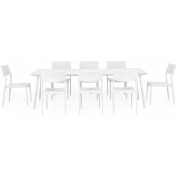 Set mobilier gradina 8 scaune si masa ALBACETE SORIA L 240 x l 100 x H 75 alb