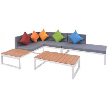 Set mobilier grădină cu canapea de colț, 19 piese, aluminiu wpc