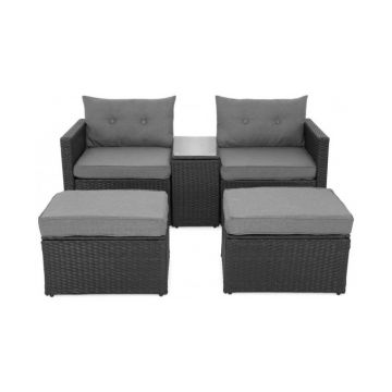 Set mobilier MARTI terasa/gradina, fotoliu brat stanga, fotoliu brat dreapta, 2 taburete si masuta