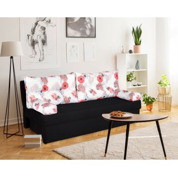 Canapea extensibila Alfi Anthracite 192x80x77 cm cu lada de depozitare, Roses Flower