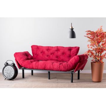 Canapea extensibila Nitta Triple, Futon, 3 locuri, 225x70 cm, metal, maroon