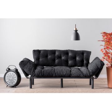 Canapea extensibila Nitta Triple, Futon, 3 locuri, 225x70 cm, metal, negru