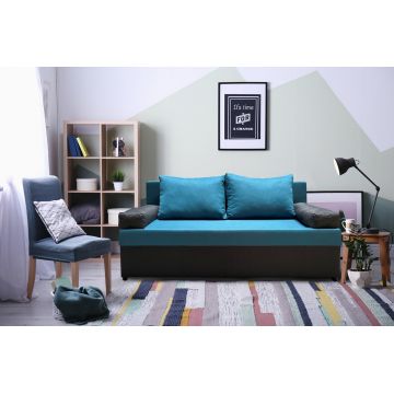 Canapea extensibila Odessa 185x85x80 cm, cu lada de depozitare, Blue/Antracit