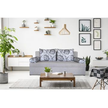 Canapea extensibila Odessa 185x85x80 cm, cu lada de depozitare, Grey Flower