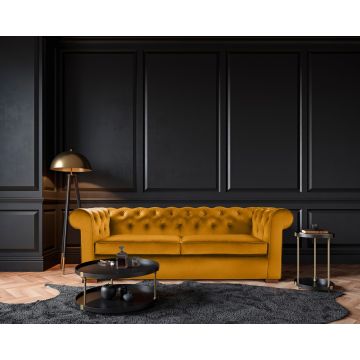 Canapea extensibila Oxford Chesterfield, 88x216x75 cm, 3 locuri, Mustard