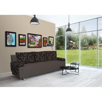 Canapea Extensibila Roma Dark Chocolate Black Flower 205x90x86 cm + lada de depozitare