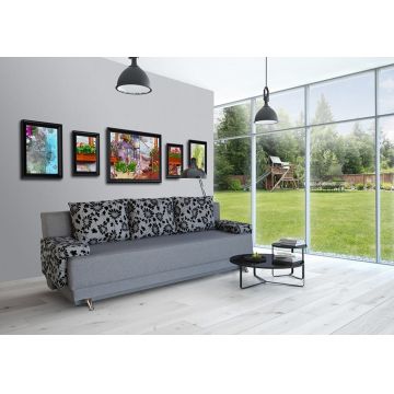 Canapea Extensibila Roma Grey Black Flower 205x90x86 cm + lada de depozitare Canapea Extensibila Roma Grey Black Flower 205x90x86 cm + lada de depozitare