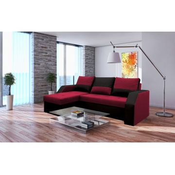 Coltar extensibil Madrid, 226x145x79 cm, 2 lazi depozitare, Reversibil, Rosu/Negru