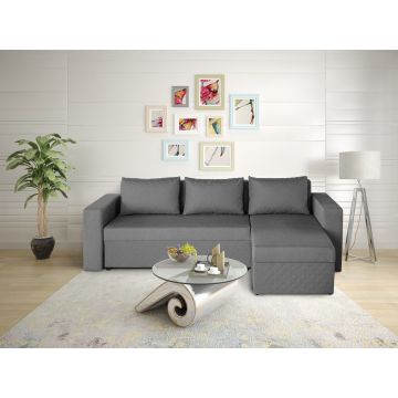 Coltar extensibil reversibil Napoli Gri, cu lada de depozitare,  247x148x78 cm