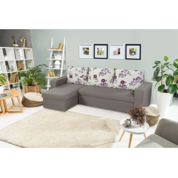 Coltar extensibil reversibil Oslo Grey Magnolia cu lada de depozitare, 247x148x78 cm