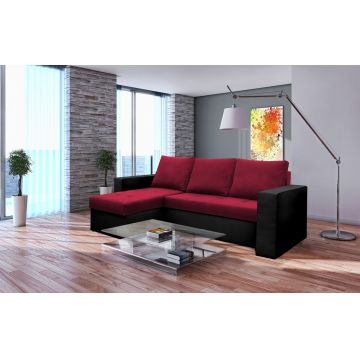 Coltar extensibil Toledo, 226x145x79 cm, 2 lazi depozitare, Reversibil, Rosu/Negru