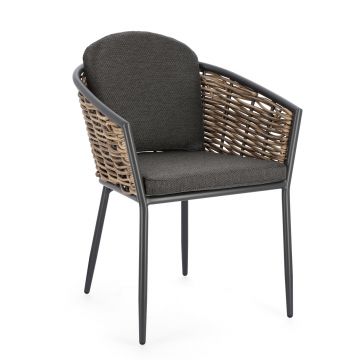 Scaun de gradina Maribela, Bizzotto, 63 x 63 x 79.5 cm, aluminiu/fibre sintetice/ofelina, gri carbune